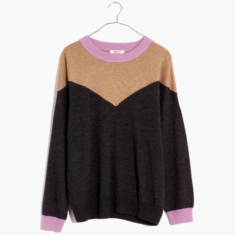 Madewell Colorblock Yoke Pullover Sweater Wool Alpaca Blend Size Small Gray Tan